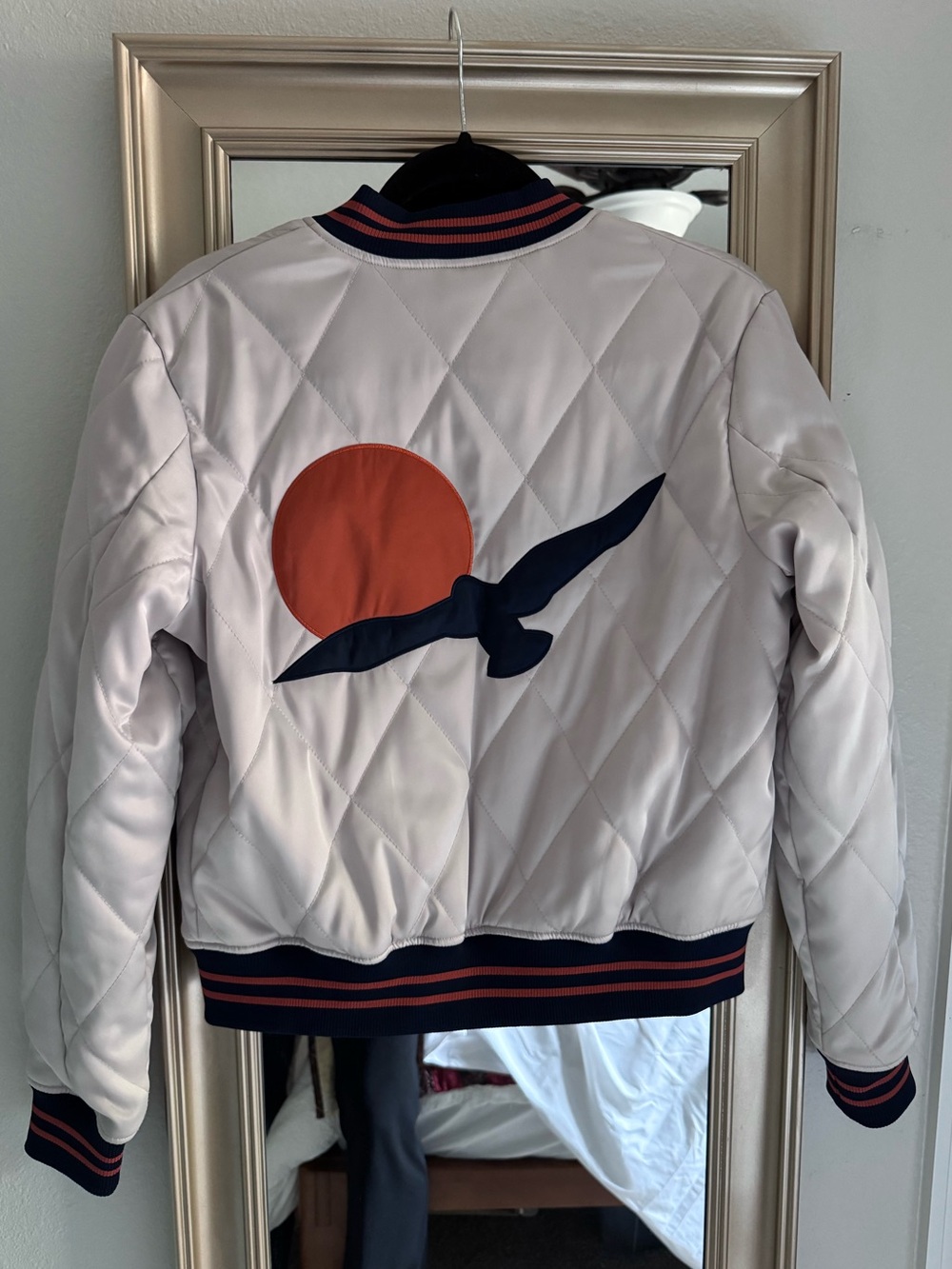 Classic Rock Couture Silver Wings Satin Bomber Jacket - Picture 3 of 11